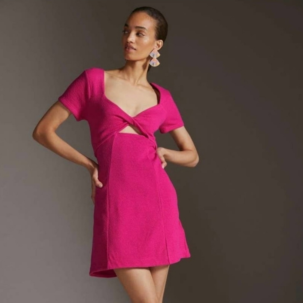 NWT MAEVE crepe mini cutout front twist dress pink rose, size S